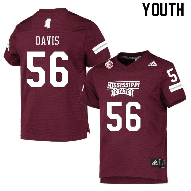 Youth #56 Wesley Davis Mississippi State Bulldogs College Football Jerseys Sale-Maroon